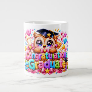 Caneca De Café Grande Fofo Kawaii Parabéns Graduado Coruja Pastel Pi