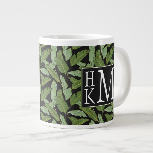Caneca De Café Grande Folhas de Palm| Monograma (Frente Esquerda)