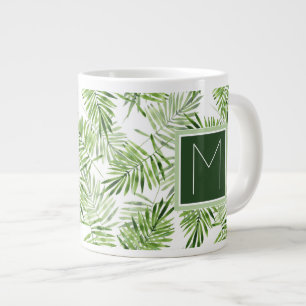 Caneca De Café Grande Folhas de Palma Verde  Monograma
