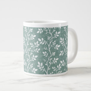 Caneca De Café Grande Folhas e Ramos Botânicos Verde Teal Névoa