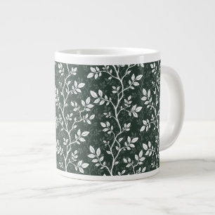 Caneca De Café Grande Folhas e Ramos Verdes Profundos Padrão Botânico