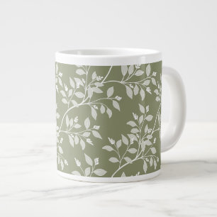 Caneca De Café Grande Folhas Errantes Oliva Verde Botânico