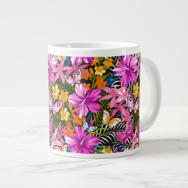 Caneca De Café Grande Folhas tropicais e flores (Frente Esquerda)