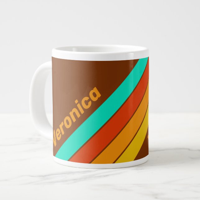 Caneca De Café Grande Forest Floor Fog Stripes with Name (Frente Esquerda)