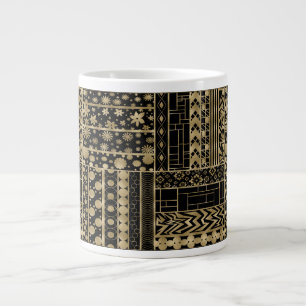 Caneca De Café Grande Formas e Flores Tangues a Preto e Dourado