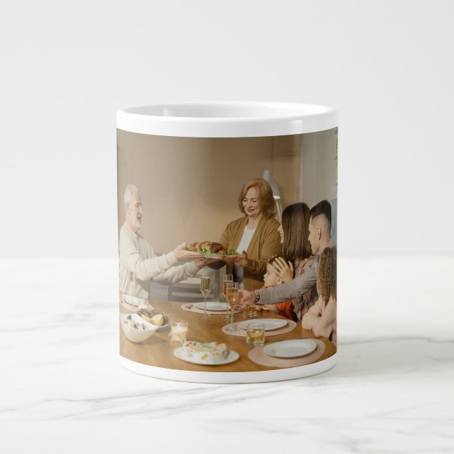 Caneca De Café Grande Foto da família de Ação de Graças Personalizada (Frente)