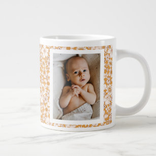 Caneca De Café Grande Foto da Família Personalizada do Bebê Floral Russo