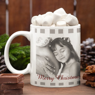 Caneca De Café Grande Foto da família Tartan, Xadrez branca e branca clá