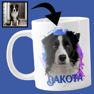 Caneca De Café Grande Foto de Cão Collie, de Borda Azul, Moderna e Diver