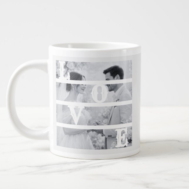 Caneca De Café Grande Foto de casamento personalizada "AMOR" (Esquerda)