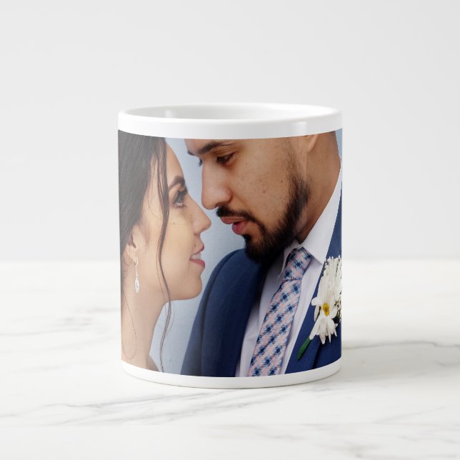 Caneca De Café Grande Foto de casamento personalizada do casal (Frente)