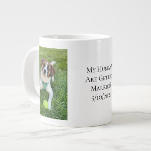 Caneca De Café Grande Foto de Engajamento do Cachorro Minha Humana Está