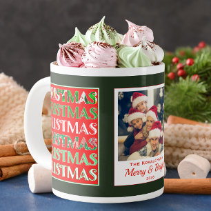 Caneca De Café Grande Foto de Família Natalícia Floresta Verde Festiva R