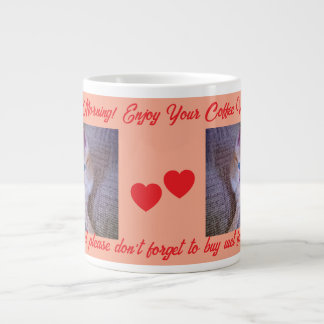 Caneca De Café Grande Foto de gato bom dia, texto de Corações & Humor, S