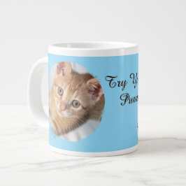 Caneca De Café Grande Foto de Gato Texto Azul substituível Divertido Ama