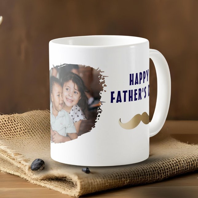 Caneca De Café Grande Foto Divertida de Bigode Simples Feliz Dia dos Pai (Criador carregado)