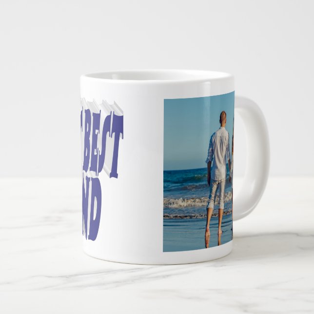 Caneca De Café Grande Foto do marido com texto azul escuro (Frente Esquerda)