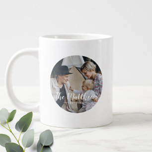 Caneca De Café Grande Foto personalizada com nome de família e ano esta