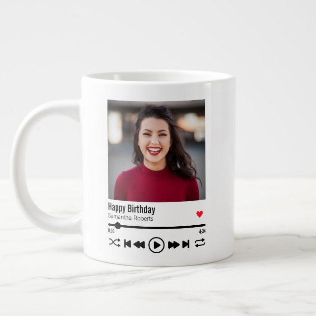 Caneca De Café Grande Foto personalizada de aniversário feliz moderno (Esquerda)