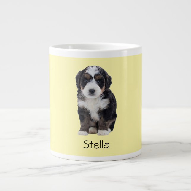 Caneca De Café Grande Foto personalizada de cão - Amarelo pastel com nom (Frente)