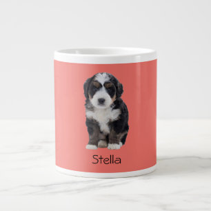 Caneca De Café Grande Foto personalizada de cão - Coral sunset com nome 