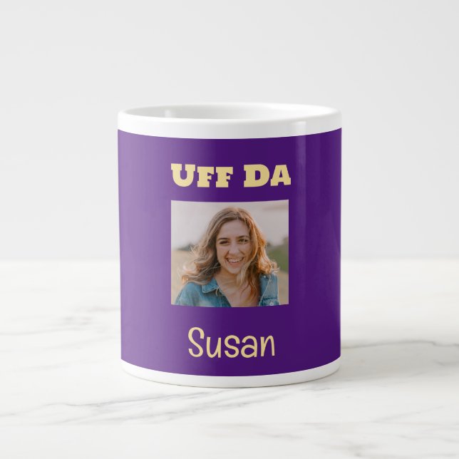 Caneca De Café Grande Foto personalizada Uff Da Roxa e Dourada (Frente)
