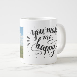 Caneca De Café Grande Foto personalizada "Você me faz feliz"