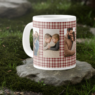 Caneca De Café Grande Foto Vertical Família Xadrez Vermelho Rústico 5
