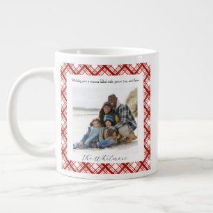 Caneca De Café Grande Fotos Cozy Christmas Vermelho Xadrez Monograma Ret