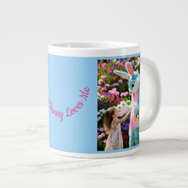 Caneca De Café Grande Fotos de Coelho e Criança em Moldura Oval Azul de