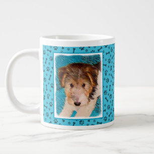 Caneca De Café Grande Fox Terrier Puppy Painting - Arte Original De Cão