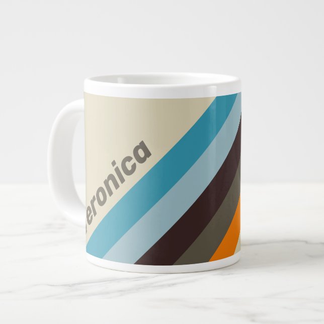 Caneca De Café Grande Foxglove Rust Stripes with Name (Frente Esquerda)