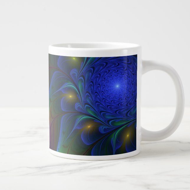Caneca De Café Grande Fractal Abstrato de Disquete Moderno e Luminoso Co (Direita)