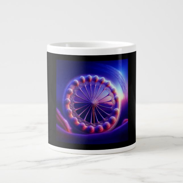Caneca De Café Grande Fractal do Dente-de-Leão Azul (Frente)