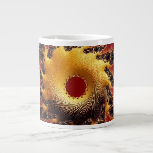 Caneca De Café Grande Fractal Preto E Dourado Feito De Fios (Frente)