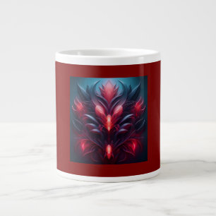 Caneca De Café Grande Fractal Vermelho e Azul Belos Com Dica Floral