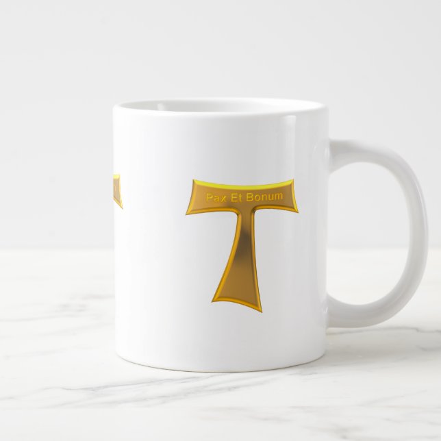 Caneca De Café Grande Franciscan Tau Cross Pax Et Bonum Dourado Metálico (Direita)