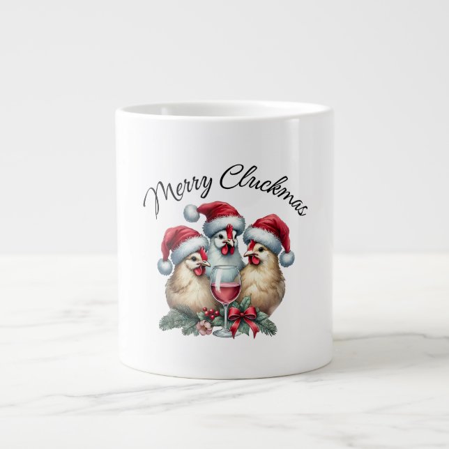 Caneca De Café Grande Frango FELIZ Engraçado CLUCKMAS (Frente)