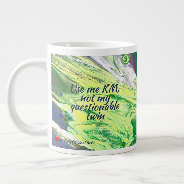Caneca De Café Grande Frase Engraçada de Abstrato Amarelo Verde (Esquerda)