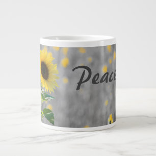 Caneca De Café Grande Frase "Paz", Campo de Girassóis, Preto e Branco