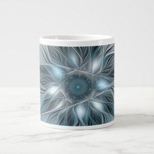 Caneca De Café Grande Fratura Floral Abstrato Azul Cinza de Flor Alegre