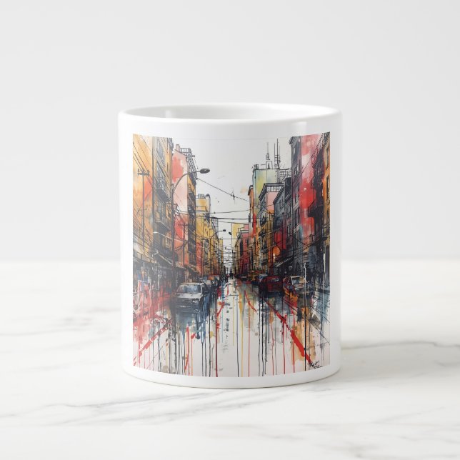 Caneca De Café Grande Freeform Hand-Drawn Mural Earthy Tones (Frente)