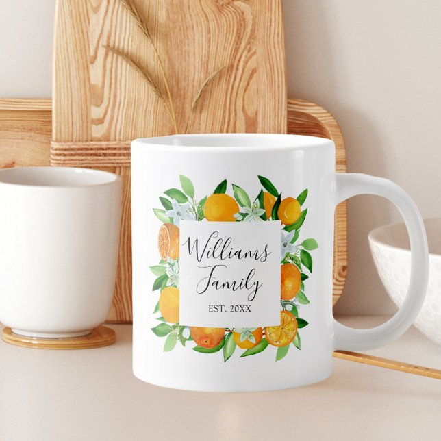 Caneca De Café Grande Frutas de laranja e flores de verão botânico (In situ)