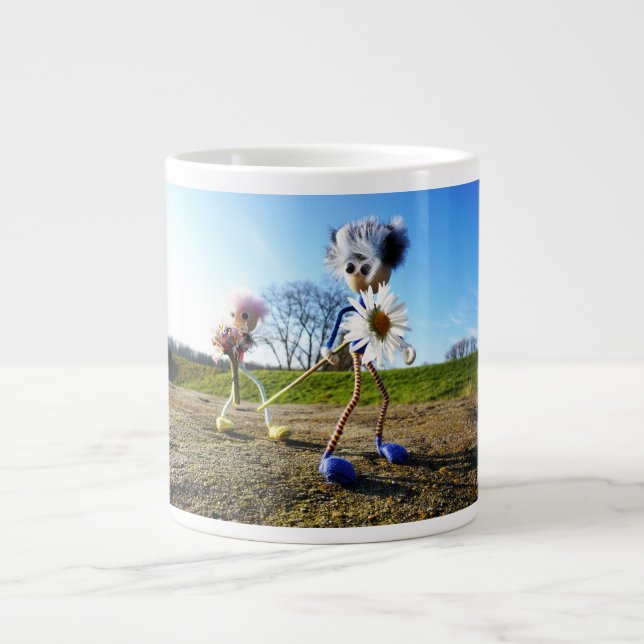 Caneca De Café Grande Fubby's in natuur met madeliefjes. (Frente)