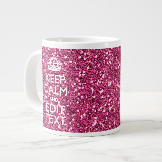 Caneca De Café Grande Fuchsia Rosa Fique Calmo Tenha Seu Texto (Frente Esquerda)