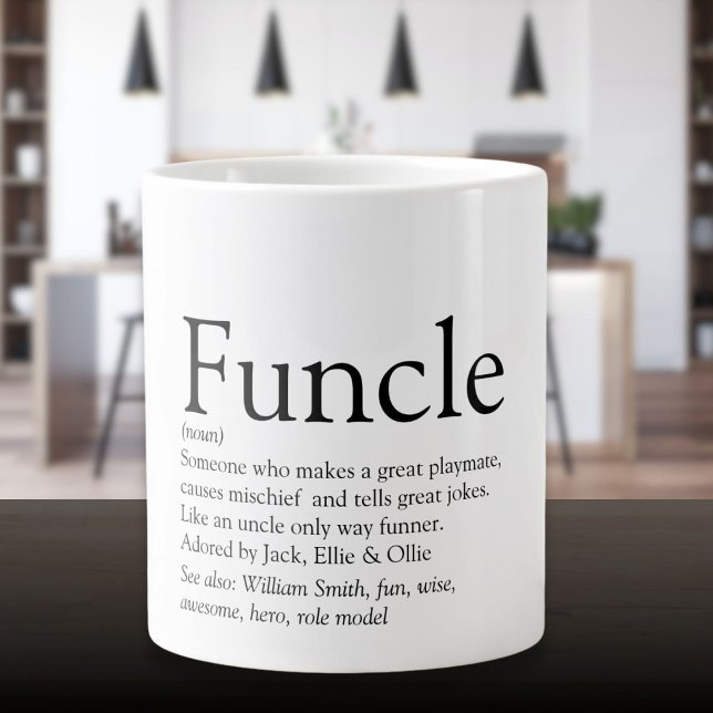 Caneca De Café Grande Funcle Legal Divertido Tio Moderno Preto e Branco (Funcle Cool Fun Uncle Modern Black and White Giant Coffee Mug)