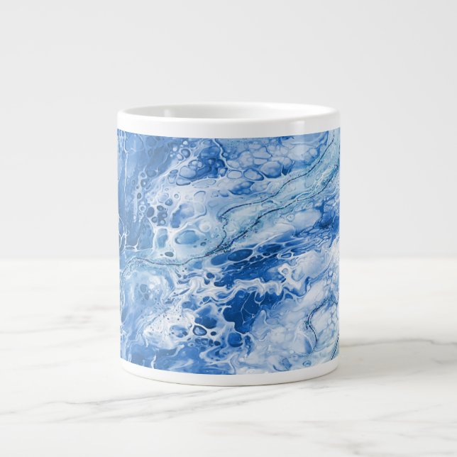 Caneca De Café Grande Fundo Abstrato Marble Azul (Frente)