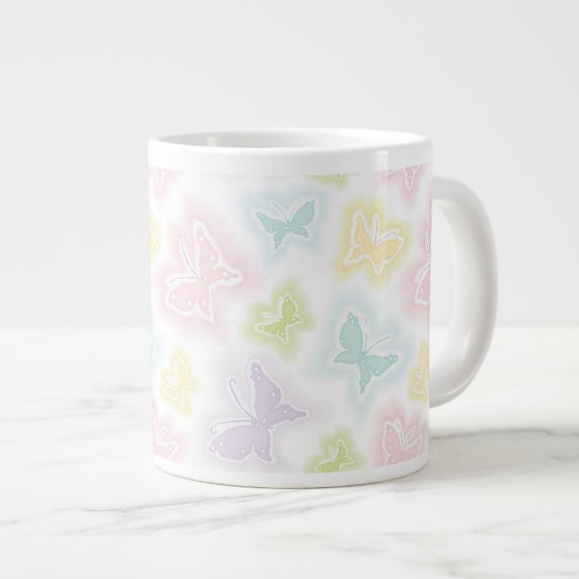 Caneca De Café Grande Fundo com borboletas em aquarela (Frente Esquerda)
