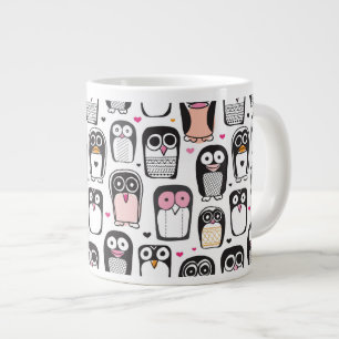 Caneca De Café Grande fundo de ilustração de aves do pinguim
