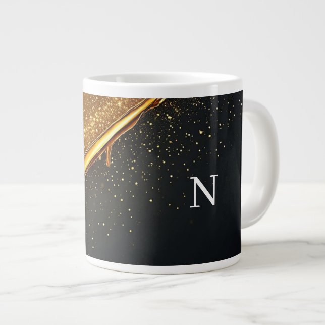 Caneca De Café Grande Fundo de Luxo Abstrato Dourado (Frente Esquerda)